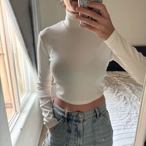 Cream Ribbed Twist Back Crop Top | Open Back | Size S